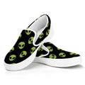 Green Alien Face Pattern Print White Slip On Sneakers