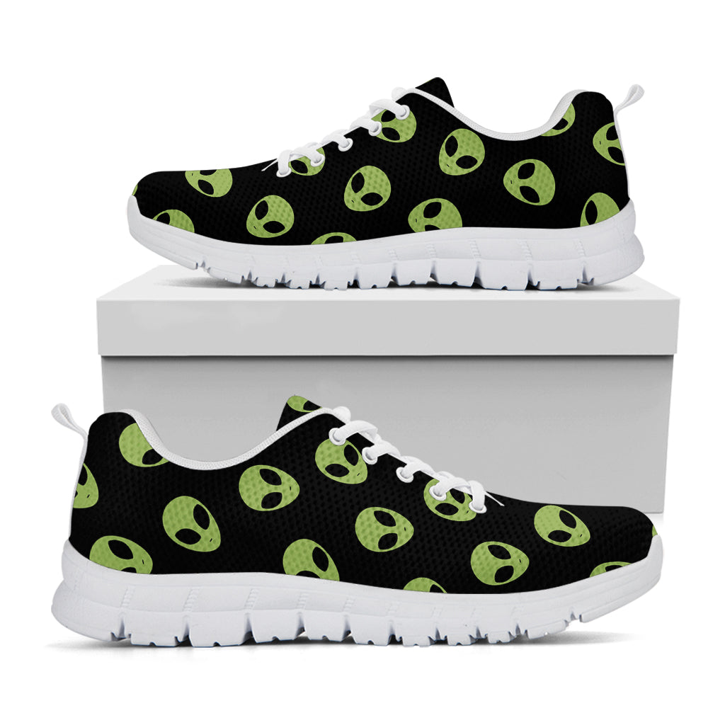 Green Alien Face Pattern Print White Sneakers