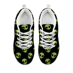 Green Alien Face Pattern Print White Sneakers