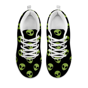 Green Alien Face Pattern Print White Sneakers