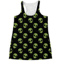 Green Alien Face Pattern Print Women's Racerback Tank Top