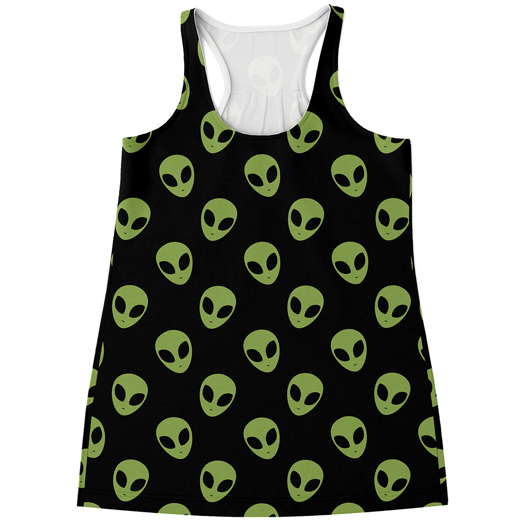 Green Alien Face Pattern Print Women's Racerback Tank Top