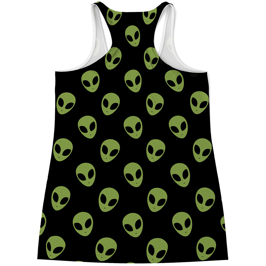 Green Alien Face Pattern Print Women's Racerback Tank Top