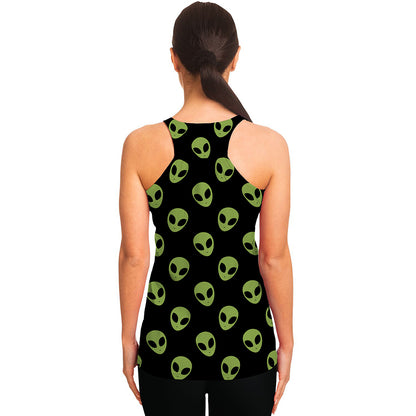 Green Alien Face Pattern Print Women's Racerback Tank Top