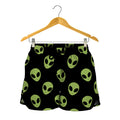 Green Alien Face Pattern Print Women's Shorts