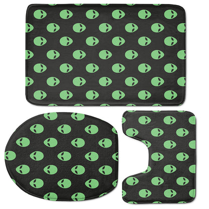 Green Alien Face Print 3 Piece Bath Mat Set