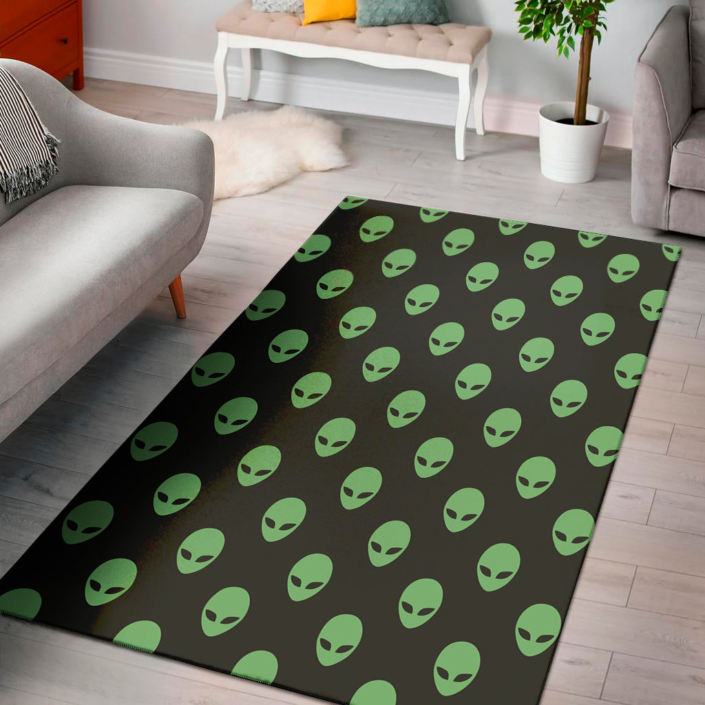 Green Alien Face Print Area Rug