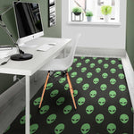 Green Alien Face Print Area Rug