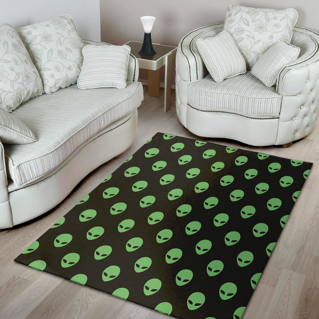 Green Alien Face Print Area Rug