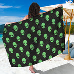 Green Alien Face Print Beach Sarong Wrap
