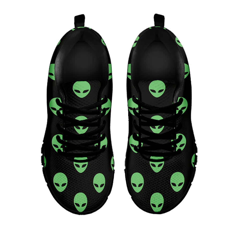 Green Alien Face Print Black Sneakers