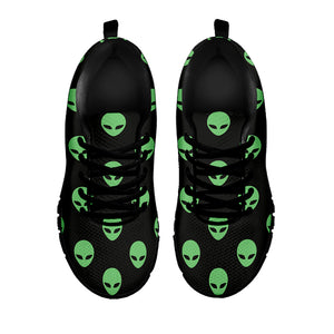 Green Alien Face Print Black Sneakers