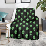 Green Alien Face Print Blanket