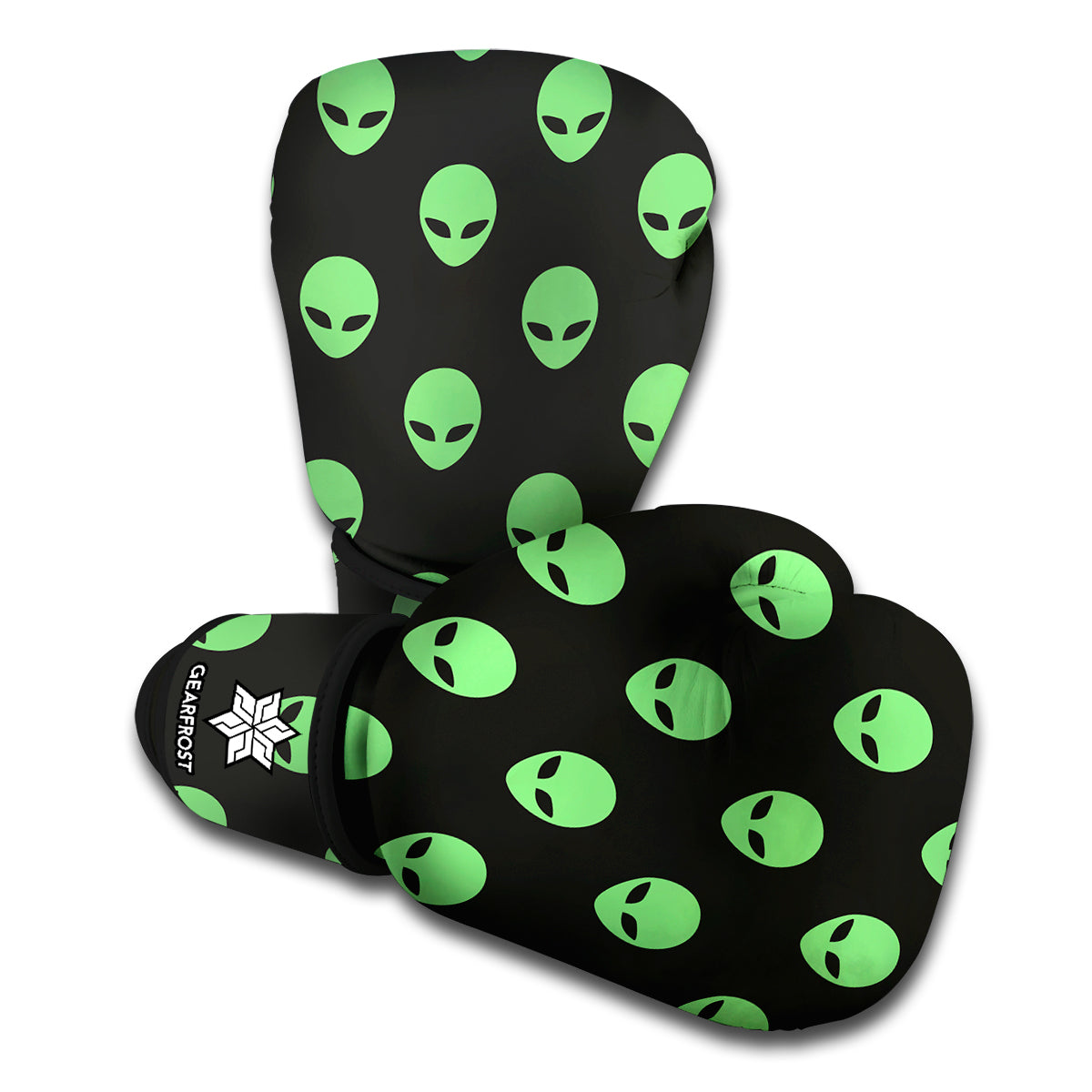 Green Alien Face Print Boxing Gloves