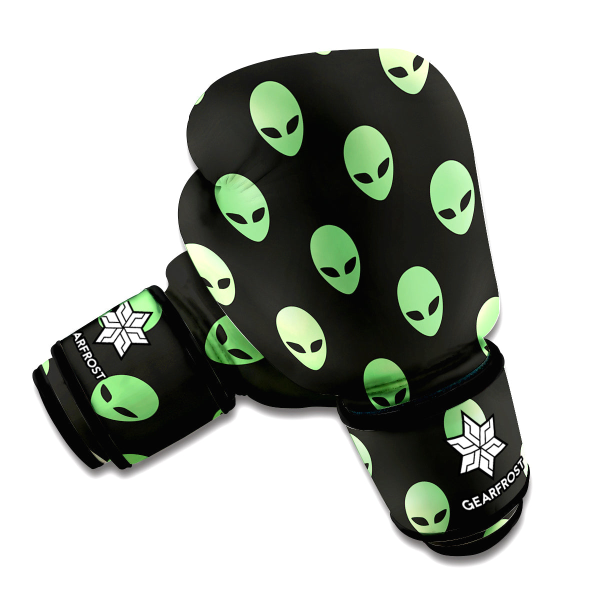 Green Alien Face Print Boxing Gloves