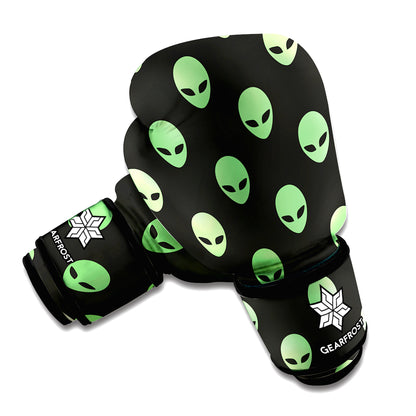 Green Alien Face Print Boxing Gloves
