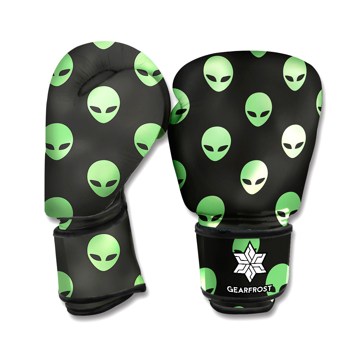 Green Alien Face Print Boxing Gloves