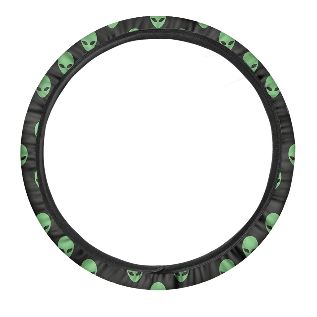 Green Alien Face Print Car Steering Wheel Cover