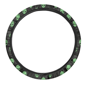 Green Alien Face Print Car Steering Wheel Cover