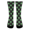 Green Alien Face Print Crew Socks