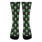 Green Alien Face Print Crew Socks