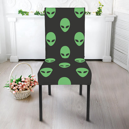 Green Alien Face Print Dining Chair Slipcover