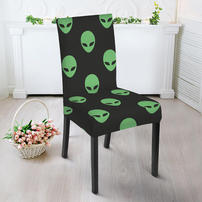 Green Alien Face Print Dining Chair Slipcover