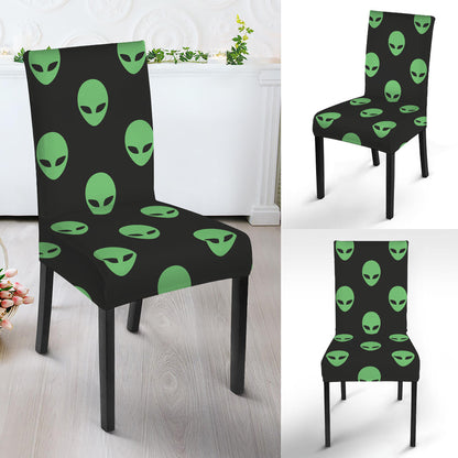 Green Alien Face Print Dining Chair Slipcover