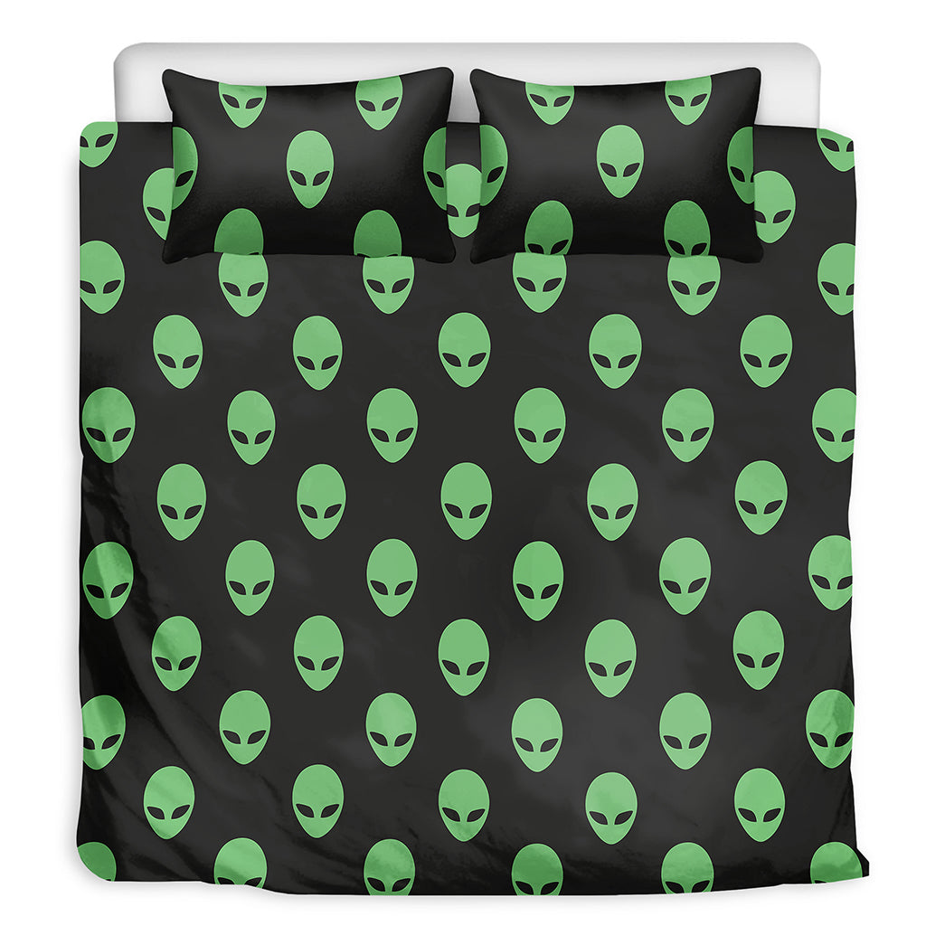 Green Alien Face Print Duvet Cover Bedding Set