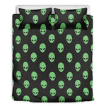 Green Alien Face Print Duvet Cover Bedding Set