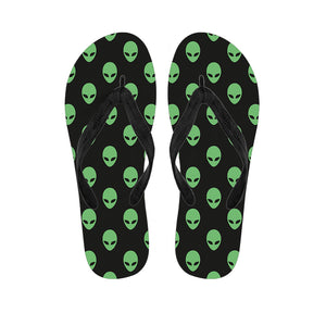 Green Alien Face Print Flip Flops