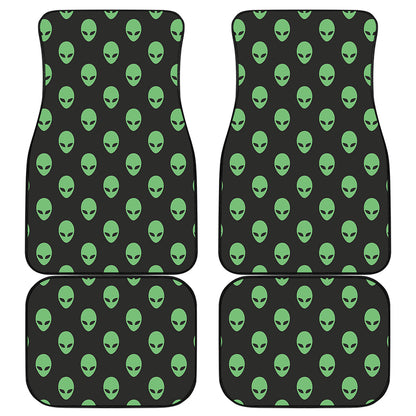 Green Alien Face Print Front and Back Car Floor Mats