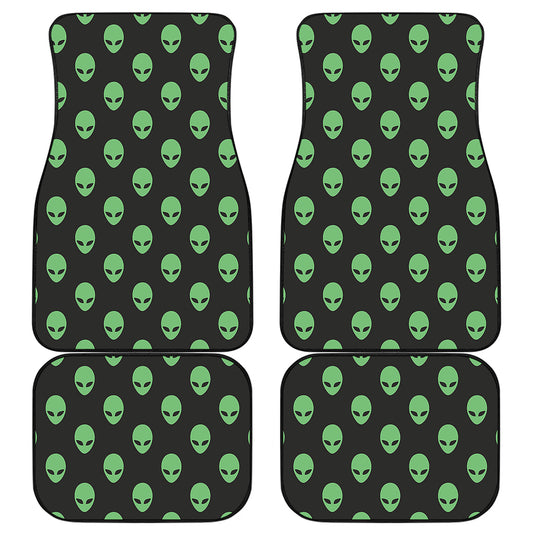 Green Alien Face Print Front and Back Car Floor Mats