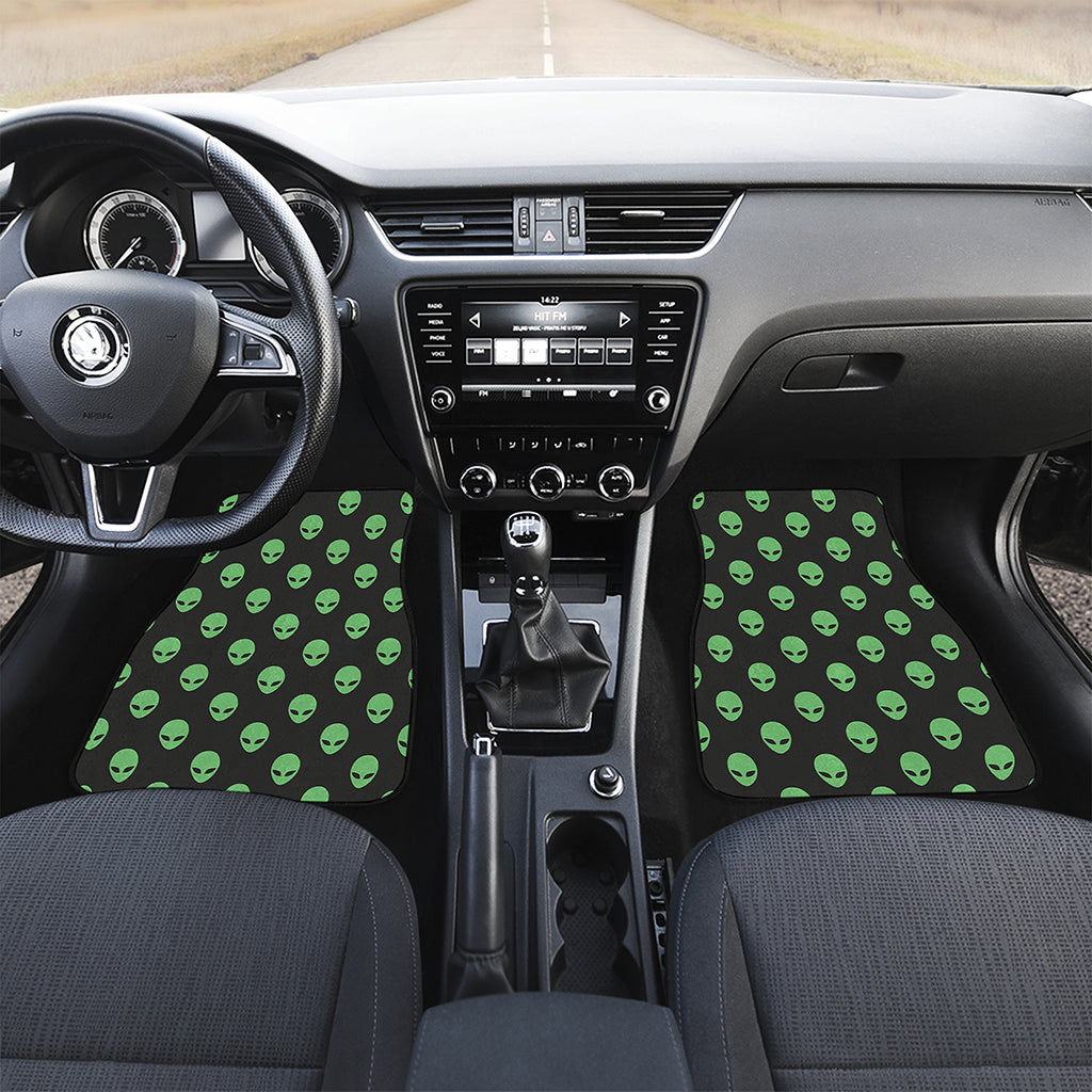 Green Alien Face Print Front and Back Car Floor Mats