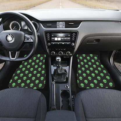 Green Alien Face Print Front and Back Car Floor Mats
