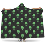 Green Alien Face Print Hooded Blanket