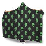 Green Alien Face Print Hooded Blanket