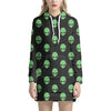 Green Alien Face Print Hoodie Dress