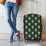 Green Alien Face Print Luggage Cover