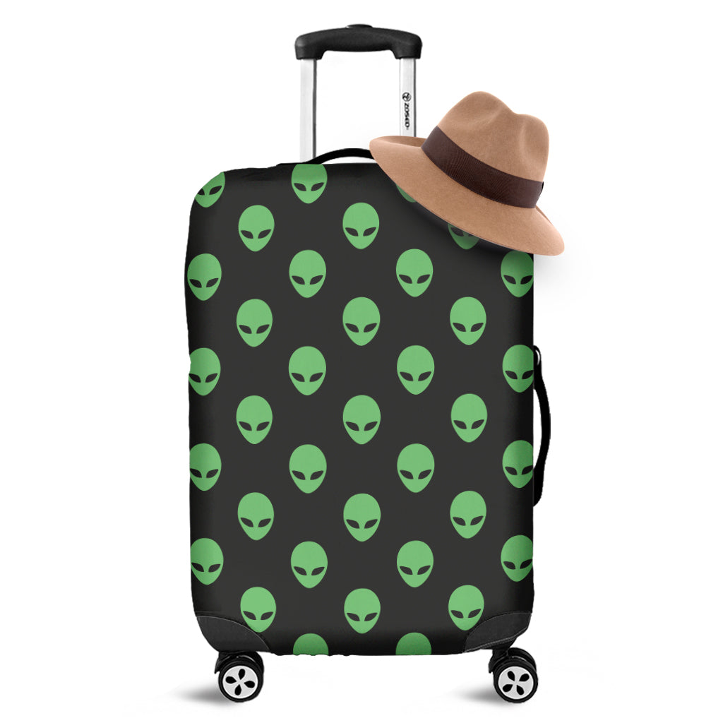 Green Alien Face Print Luggage Cover