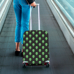 Green Alien Face Print Luggage Cover