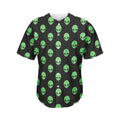 Green Alien Face Print Men's Baseball Jersey