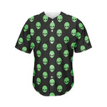 Green Alien Face Print Men's Baseball Jersey