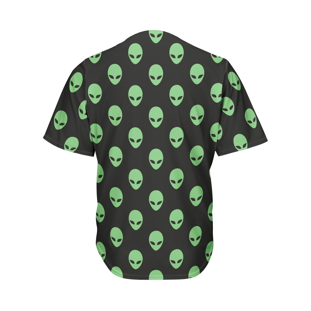 Green Alien Face Print Men's Baseball Jersey