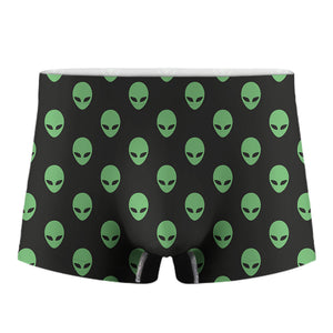 Green Alien Face Print Men's Boxer Briefs