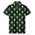 Green Alien Face Print Men's Short Sleeve Shirt