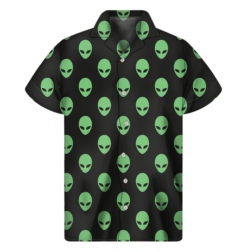 Green Alien Face Print Men's Short Sleeve Shirt