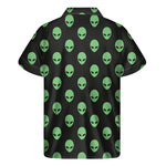 Green Alien Face Print Men's Short Sleeve Shirt