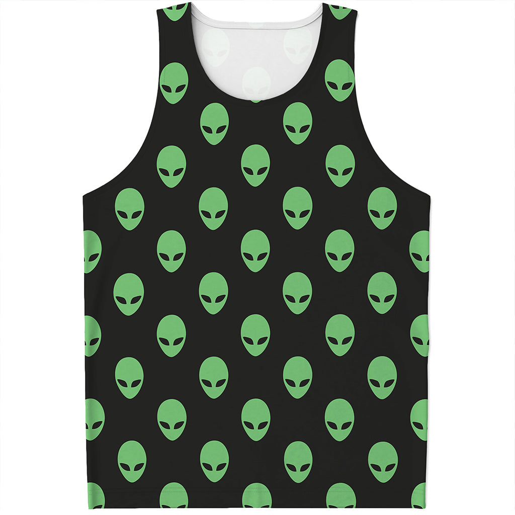 Green Alien Face Print Men's Tank Top