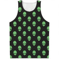 Green Alien Face Print Men's Tank Top